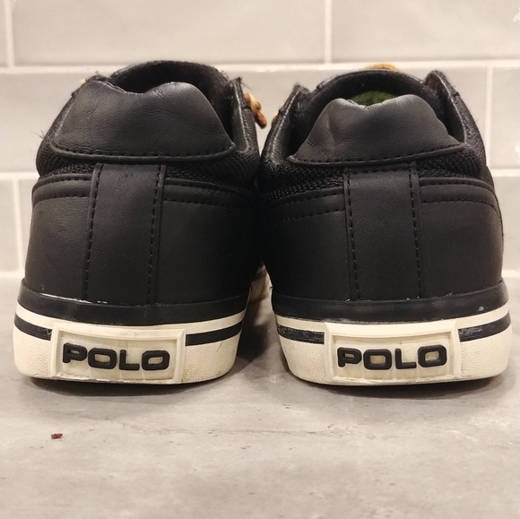Polo Ralph Lauren Men's SZ 7 Hanford NE Sneakers. Black Leather & Canvas Shoes. - Picture 4 of 10